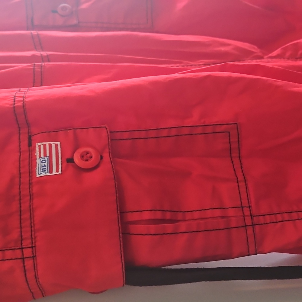 unisex sz l vintage ufo parachute cargo pockets pants red w/ black flames - Picture 3 of 6